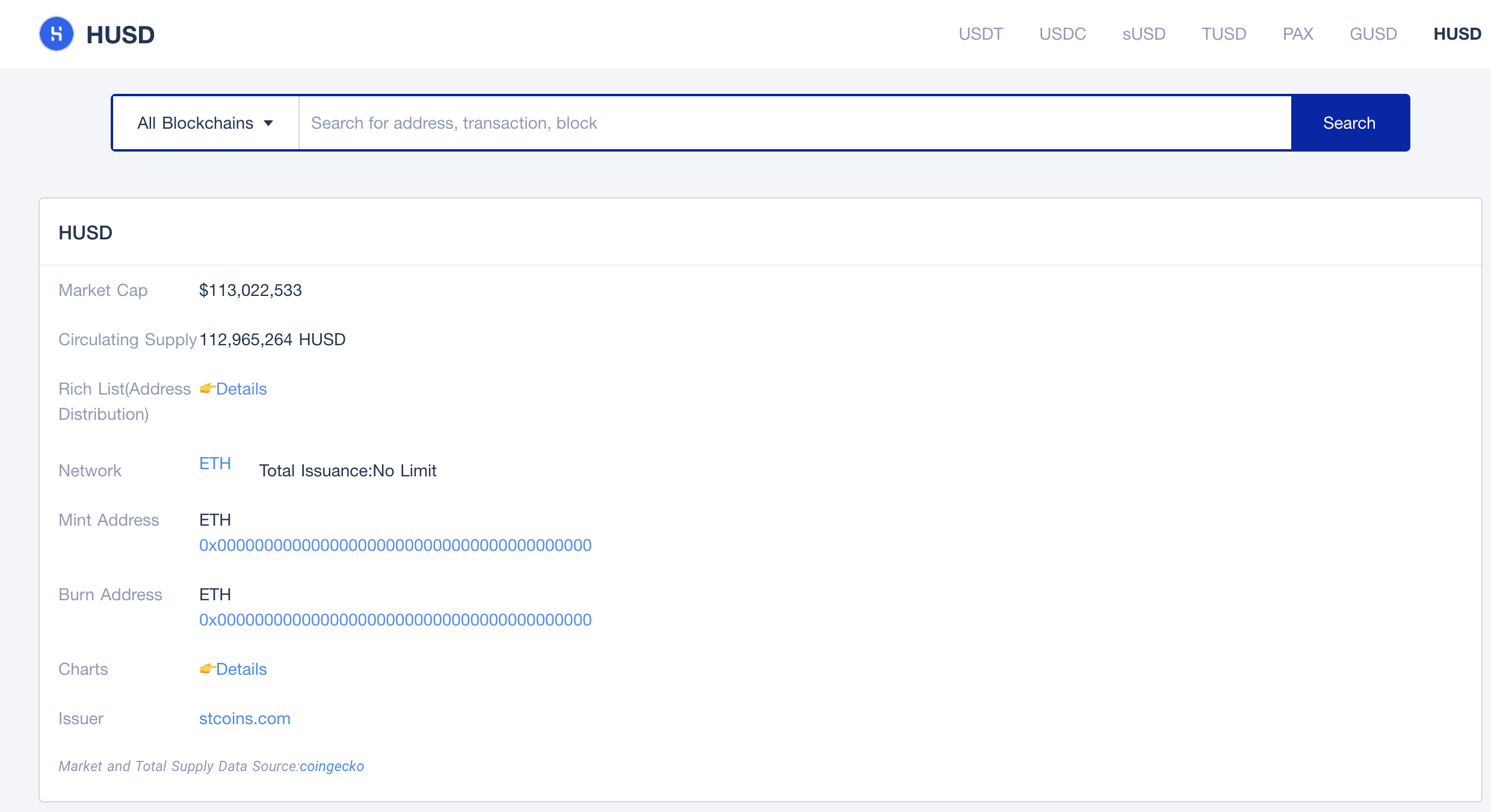 tokenview block explorer to explore stsblecoin